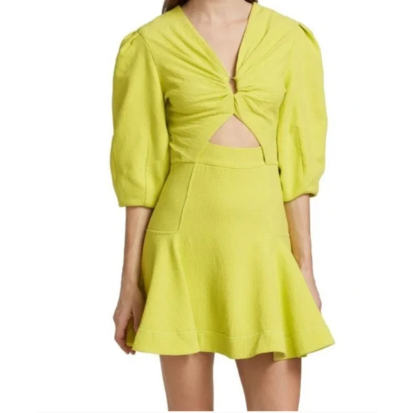 Jonathan Simkhai Kayleigh Cutout Crepe Mini Dress Lime Yellow Sz 2 NWT $495 - Picture 2 of 14